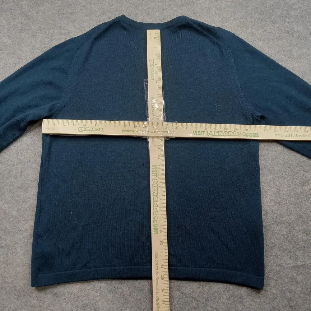 Eddie Bauer Sweater Mens Large Blue Fine‎ Italian Merino Wool V Neck Pullover